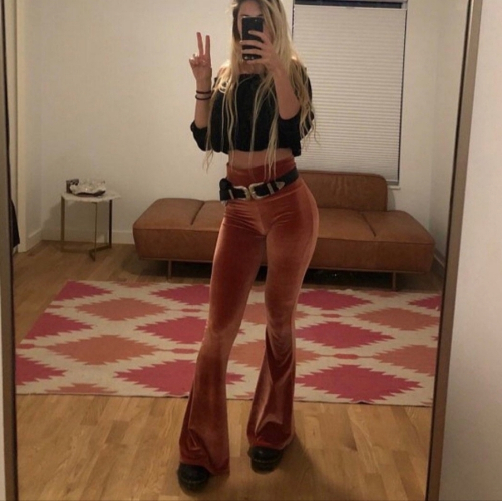 Home Cooked Karma Orange Velvet Bell Bottoms - Picture 3 of 13
